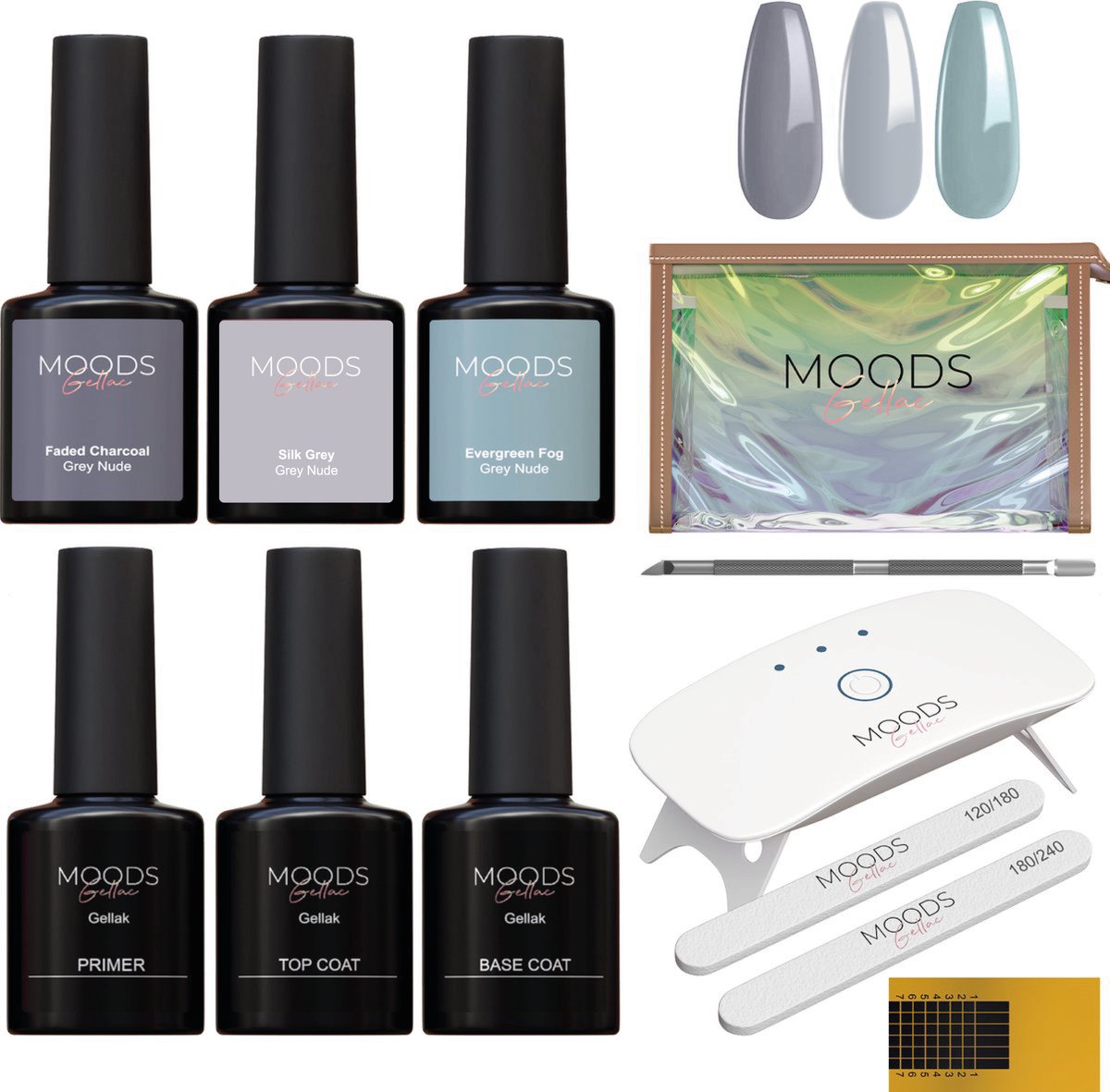 Productfoto van Moods Gellac BIAB Starter Pakket - Grey Nude - Builder in a Bottle - BIAB Nagellak