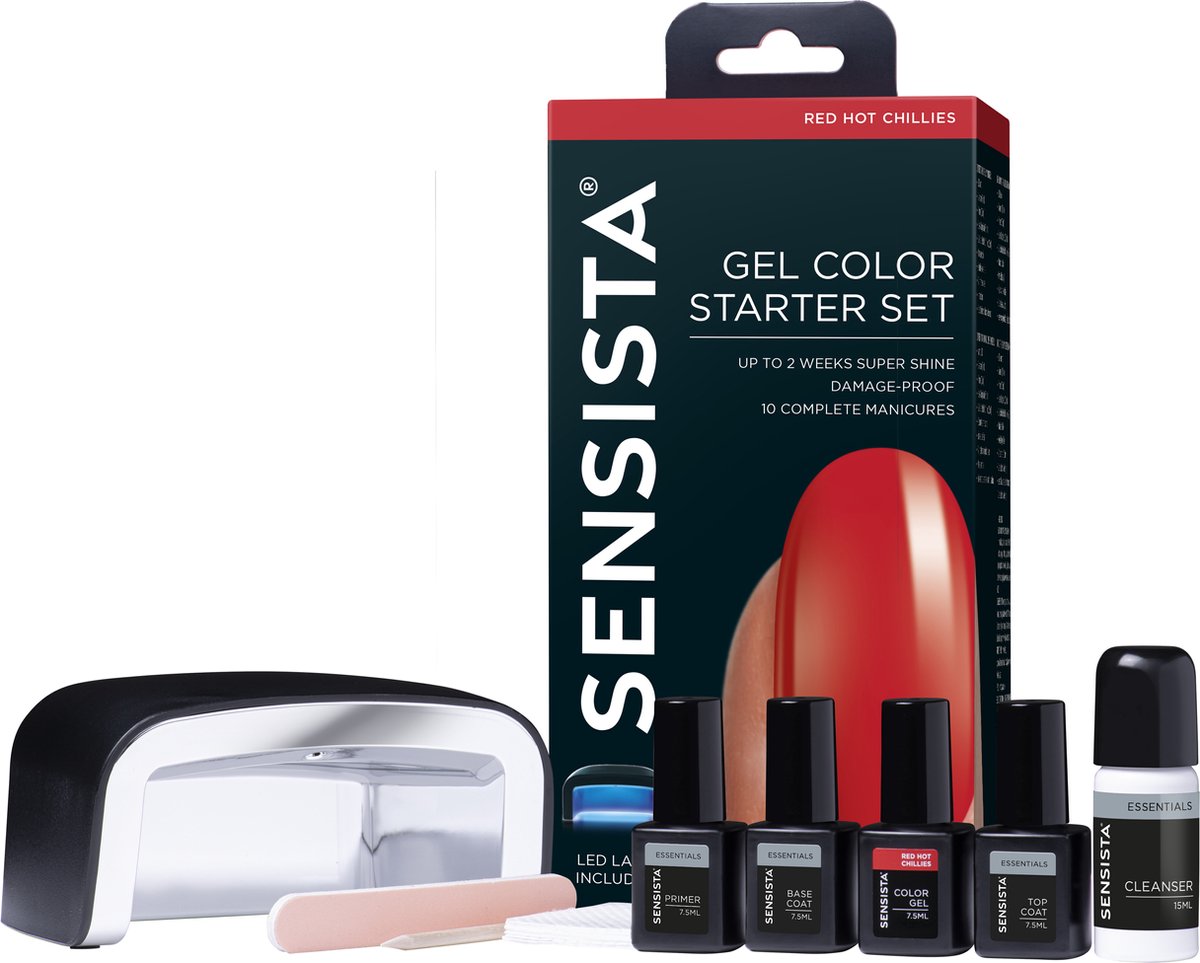 Productfoto van Sensista Color Gel Starter Set - Red Hot Chillies - Gellak - Rood - Gel nagellak - met LED Lamp